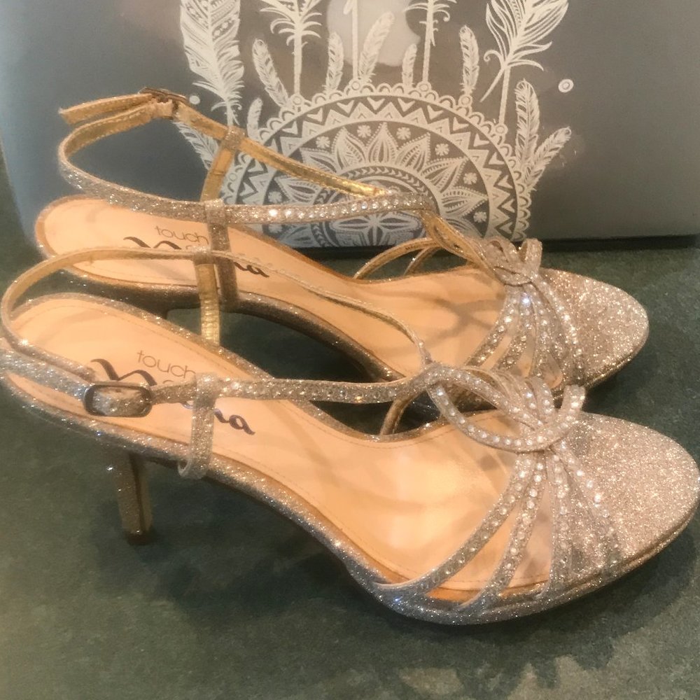 Touch of Nina Strappy Rhinestone Silver Heels